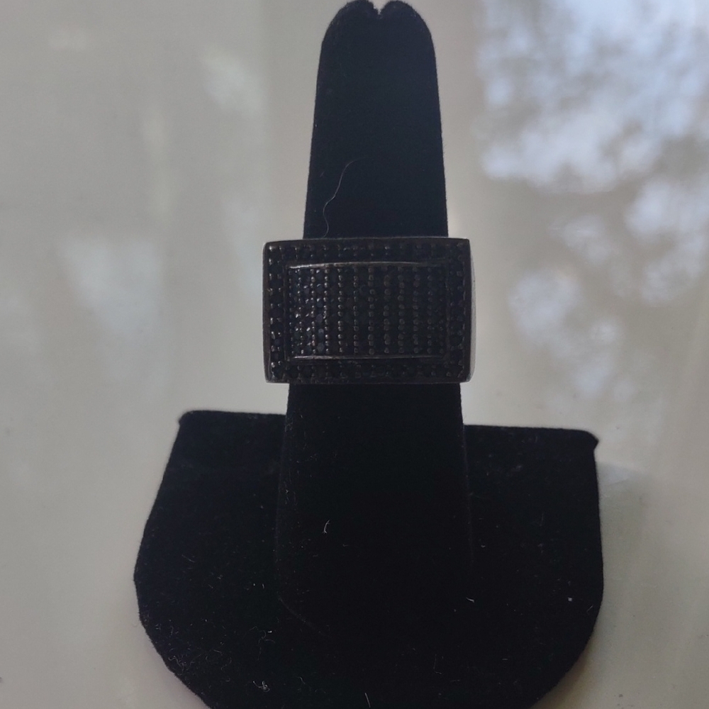 Silver Tone Channel-Set CZ Pave Signet Ring Size 8 - 9 grams - Picture 3 of 9